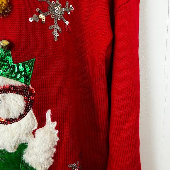 Ugly Christmas Sweater 99 Jane Street XL Grumpy Cat Elf Jingle Bells - Picture 6 of 7